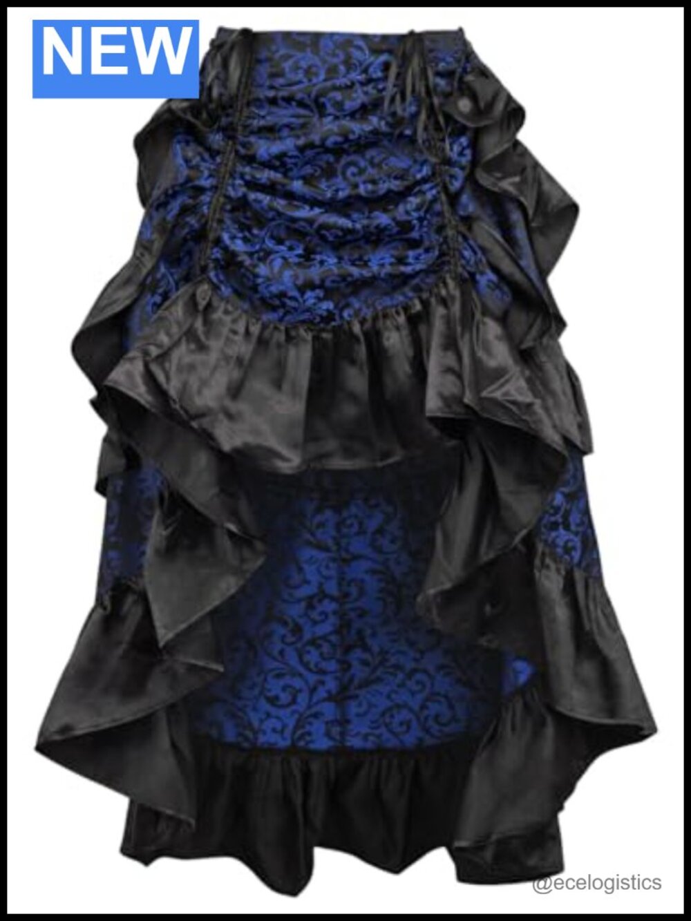 Brocade High Low Bustle Skirt Adjustable Elastic Back Dance Costume